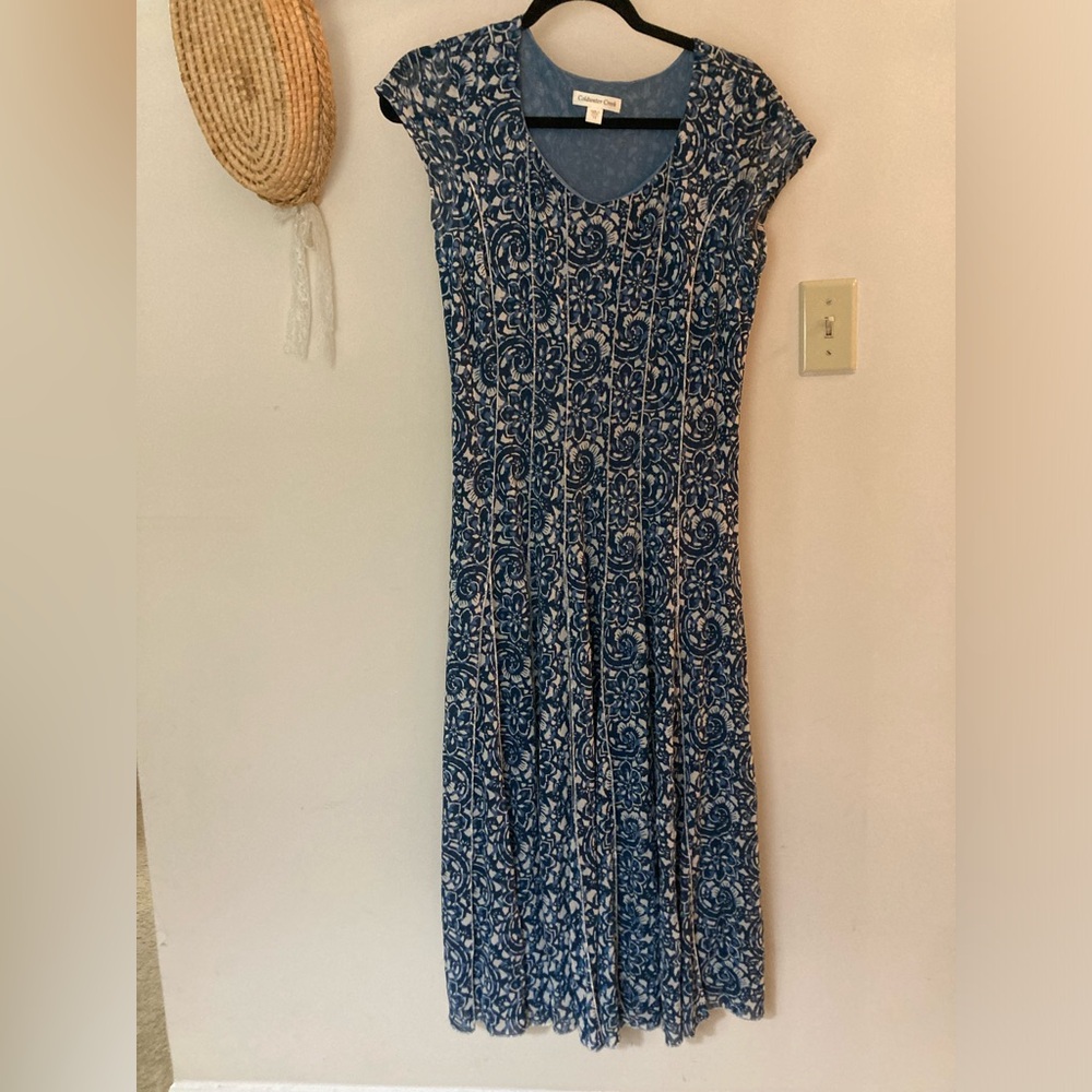 Coldwater Creek Size 14 Blue Floral Dress Fit & Flare Spring Summer patterned
